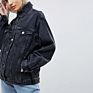 Jean Jacket Dropped Shoulder Black Denim Jacket Women