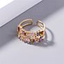 Jewelry Colorful Irregular Zircon Double Layer Open Rings Adjustable Multi Gemstone Brass Ring for Women