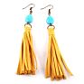 Jewelry Set Mini Turquoise Stone Yellow Tassel Choker Necklace Earring Set