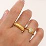 Jewelry Twisted Wedding Band Tarnish Free Stainless Steel Gold Heart Shaped Diamond Ring for Women