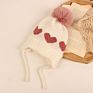 Kids Heart Earflap Hat Newborn Baby Knit Heart Jacquard Pom Pom Hat with Earflap