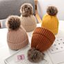 Kids Warm Embroidered Knitted Beanie Cap with Pom Pom