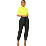 Ladies Casual Trousers Pu Leather Street Wear Drawstring Pocket Autumn Women Long Pants