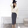 Ladies Knit Pencil Long Skirts Women Chic Wool Rib Package Hip Split Waist Midi Pencil Skirt Maxi