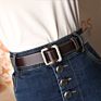 Lady Alloy Square Buckle No Hole Waist Belt Adjustable Jeans Pu Belt for Woman