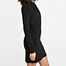 Lady Black Mid-Weight Slinky Jersey Crossover-V -Neck Draped Bodice Long Sleeves Padded Shoulders Lined Mini Dress