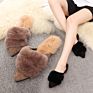 Lady Flat Fur Slippers Warm Flat Mule Sandals Shoes for Women