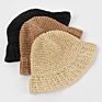 Lady Foldable Hand Crochet Paper Straw Bucket Sun Hat for Beach Daily Resort Holiday Uv Protection