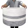 Large Cotton Rope Basket with Handles, Woven Baby Laundry Blanket Basket Toy Basket, Natural and Safe for Baby Kids Basket