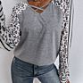Latest Design Patchwork Stripe Leopard Color Block Woman Long Sleeve Tunic V Neck Knit T Shirt Cotton Blouse Tops Fall Clothing