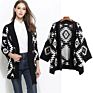 Latest Sales Medium Length Black and White Geometric Diamond Jacquard Cotton Knitting Cardigan Sweater