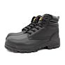 Light Genuine Leather Black Mid Cut Safety Shoes with Steel Toe for Man