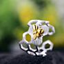 Lotus Fun Designer Value Pure 925 Sterling Silver Ring Honeycomb Gold Bee Open Ring for Women Handmade Jewelry