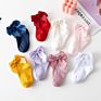 Lovely Baby Infant Girls Socks Kids Pure Color Pink Red Yellow Mesh Ruffle Socks Cute Bow Knot Short Socks