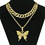 Lovely Luxury Hip-Hop Cuban Chain Gold Necklace Jewelry Stainless Steel Full Diamond Women Butterfly Pendant Choker Necklace