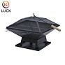 Luck Square Fire Pit and Bbq Grill Outdoor Firepit Brazier Stove Patio Heater-For Camping Picnics or Garden, Black