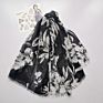 Luxury Black Scarf Ladies Floral Print Scarf and Wraps for Autumn