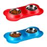 Luxury Silicone Bone Shaped Pet Twins Double Stainless Steel Dog Melamine Bowl for Food Water