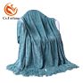 Luxury Soft Solid Color Sofa Hand Made Woven Chenille Blanket with Tassels