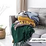 Luxury Throw Blanket Woven Knit Blanket Cozy 100% Cotton Decorative Blanket with Tassels for Couch Bed Sofa 130X170Cm