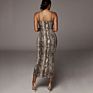 Lwd31658 Sleeveless V-Neck Halter Midi Dresses Leopard Print Club Sheath Dress Gaun