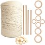 Macrame Kit Natural Macrame Cord Wood Ring Wooden Stick Diy Plant Hangers Macrame Kit