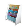Manufacture Design Children Bookcase White Book Shelves Kids Wooden Bookshelf with Pocket Storage Book Rack Canvas