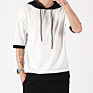 Men White Cotton Short Sleeve Lightweight Hoodie with Pockets