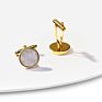 Mens Jewelry Gold Plated Copper Brass round White Shell Mother of Pearl Cufflinks