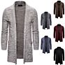 Men's Knit Long Cardigan Open Front Knitted Cape Sweater with Pocket