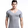 Men's Thin Short Sleeve V Neck T Shirts for Men Solid Color Tight Bottomed Shirt Slim Seamless Underwear Modal