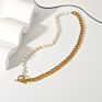 Micci 18K Gold Stainless Steel Cuban Chain Real Fresh Water Pearl Women Jewelry Dainty Natural Freshwater Pearl Necklace