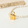 Micci Women's Jewelry 18K Gold Plated Stainless Steel Locket Lock Padlock Pendant Freshwater Pearl Choker Necklace