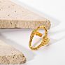 Minimalism 18K Gold Plated Stainless Steel Jewerly Rings Geometric Hollow Oval Hammer Opened Adjustable Rings