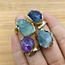 Natural Amethyst Raw Quartz Ring Gemstone Crystal Gold Plated Rings Beautiful Rainbow Colorful Fluorite Ring Adjustable