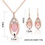 Natural Pink Ross Quartz Cz Crystal Gold Plated Necklace Earring Bridal Wedding Jewelry Set for Women