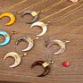 Natural Shell Pearl Crescent Moon Pendant Horn Charms Full Gold Chain Necklace for Women
