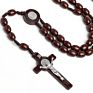 Natural Wood Beads Hand-Woven Wooden Beads Jerusalem Catholic Religious Strand Jewelry Cross Jesus Rosary Necklace