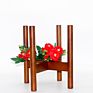 Natural Wooden Plant Stand with Walnut Stained Color Beech Wooden Planter 8" Inch excluding White Ceramic Pot