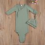 Newborn Infant Toddler Boy Girl 100% Cotton Knotted Kimono Baby Sleep Gown with Hat