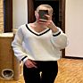 Newly Arrived Women's Color Block Striped V-Neck Sweater Long Sleeve Knit Pullover Jumper Tops