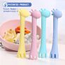 Non-Toxic Soft Giraffe Silicon Baby Feeder Feeding Spoons Baby Fork and Spoon Set