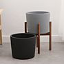 Nordic Ceramic Succulent Flower Pot with Wood Stand Living Room Green Plants Container