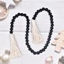 Nordic Style Black and Gray Creative Cotton Rope Tassel Wood Garland with Nartural Wooden Beads