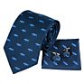 Novelty Pattern Blue Mens Neckties Animal Printed Silk Tie Hanky Cufflinks for Men