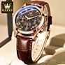 Olevs 2871 Luxury Glass Quartz Analog Leather Men Watch Casual Leather Strap Men Wristwatch