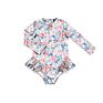 One Piece Girl Kids Swimsuit Clothes Flowers Print Long Sleeve Ruffle Girl Fall Pretty Swimwear
