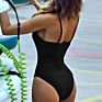 One Piece Swimwear Solid Color Swimsuits Front Cut Out Bikini High Elasticity Fabric Tight Swimming Suits
