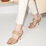 Open Toe Mules Leather Straps Sandals Kitten Heel Slipper Women Shoes