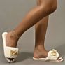 Oversized Bows Decorated Women's Flat Plush Sandals and Slippers